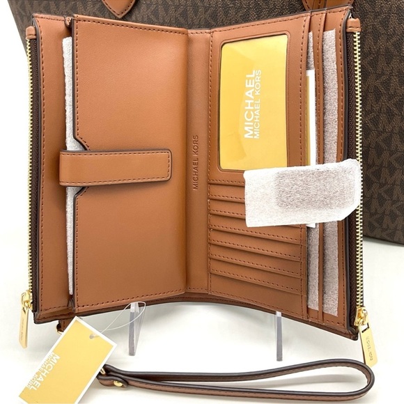 Michael Kors Bag Large Sheila Mf Tote Bag & Large Double Zip Wallet Brown/Gold - Picture 13 of 14